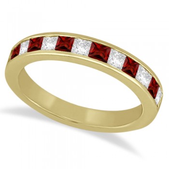 Channel Garnet & Diamond Wedding Ring 18k Yellow Gold (0.70ct)