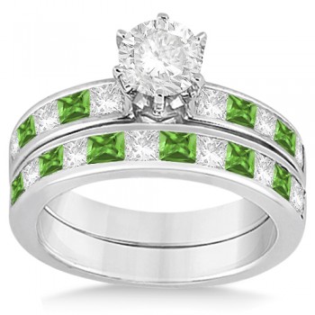 Channel Peridot & Diamond Bridal Set 14k White Gold (1.30ct)