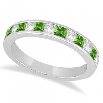 Channel Peridot & Diamond Wedding Ring 14k White Gold (0.70ct)