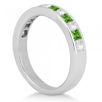 Channel Peridot & Diamond Wedding Ring 14k White Gold (0.70ct)