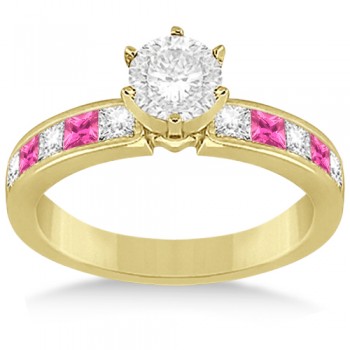 Channel Pink Sapphire & Diamond Engagement Ring 14k Yellow Gold (0.60ct)