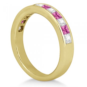 Channel Pink Sapphire & Diamond Wedding Ring 14k Yellow Gold (0.70ct)