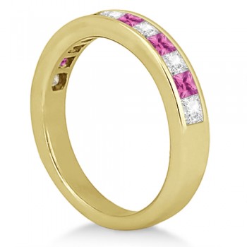 Channel Pink Sapphire & Diamond Wedding Ring 14k Yellow Gold (0.70ct)