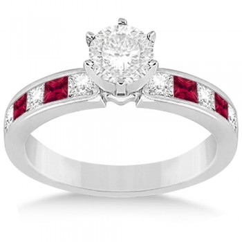 Channel Ruby & Diamond Engagement Ring 14k White Gold (0.60ct)