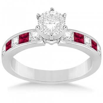 Channel Ruby & Diamond Engagement Ring 18k White Gold (0.60ct)