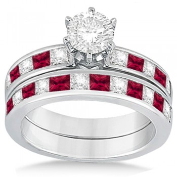 Channel Ruby & Diamond Bridal Set 14k White Gold (1.30ct)