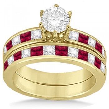 Channel Ruby & Diamond Bridal Set 14k Yellow Gold (1.30ct)