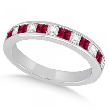 Channel Ruby & Diamond Wedding Ring 14k White Gold (0.70ct)