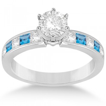 Channel Blue Topaz & Diamond Engagement Ring 14k White Gold (0.60ct)