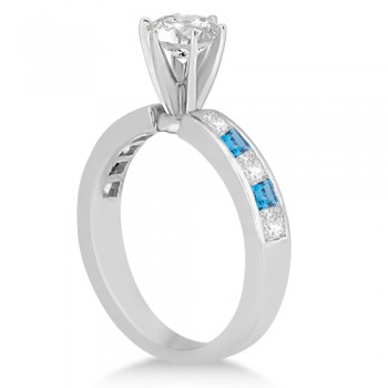 Channel Blue Topaz & Diamond Engagement Ring 14k White Gold (0.60ct)