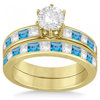 Channel Blue Topaz & Diamond Bridal Set 14k Yellow Gold (1.30ct)