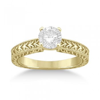 Antique Engraved Solitaire Engagement Ring Setting 14k Yellow Gold
