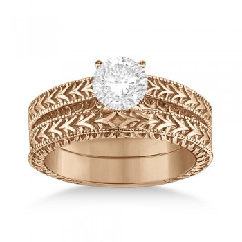 Solitaire Engagement Ring & Wedding Band Bridal Set 14k Rose Gold