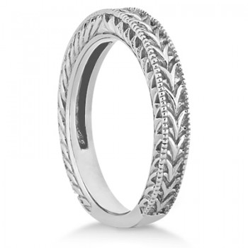 Antique Engraved Wedding Band w/ Filigree & Milgrain 14k White Gold