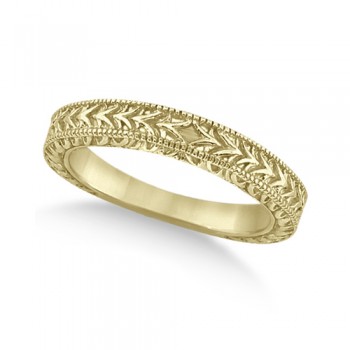 Antique Engraved Wedding Band w/ Filigree & Milgrain 14k Yellow Gold