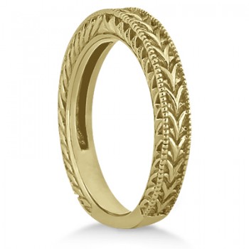 Antique Engraved Wedding Band w/ Filigree & Milgrain 14k Yellow Gold