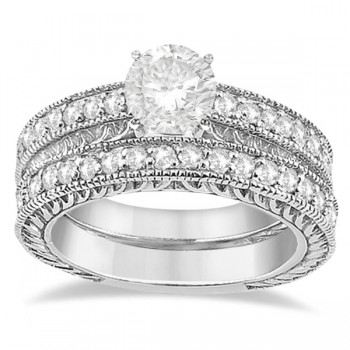 Vintage Filigree Diamond Engagement Bridal Set Platinum (0.35ct)