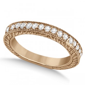 Vintage Style Filigree Diamond Wedding Band 14k Rose Gold (0.19ct)