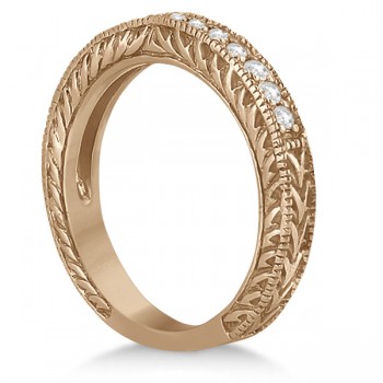 Vintage Style Filigree Diamond Wedding Band 14k Rose Gold (0.19ct)