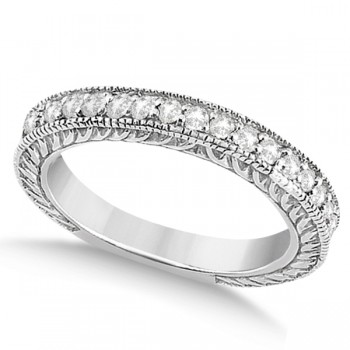 Vintage Style Filigree Diamond Wedding Band 14k White Gold (0.19ct)