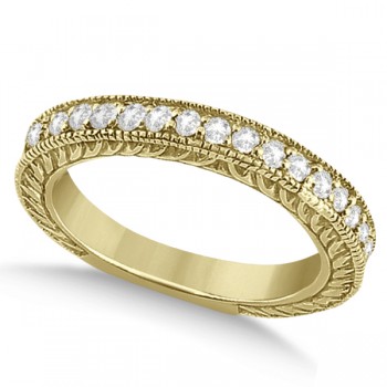 Vintage Style Filigree Diamond Wedding Band 14k Yellow Gold (0.19ct)