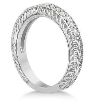 Vintage Style Filigree Diamond Wedding Band 18k White Gold (0.19ct)