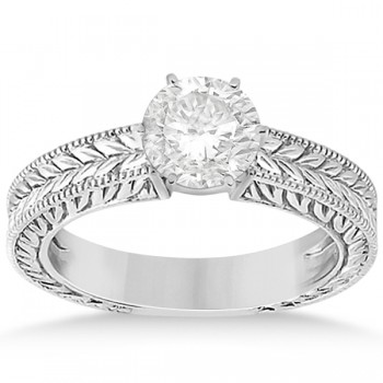 Vintage Carved Filigree Solitaire Bridal Set in 14k White Gold