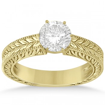 Vintage Carved Filigree Solitaire Bridal Set in 18k Yellow Gold