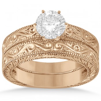 Classic Filigree Designed Solitaire Diamond Bridal Set 14K Rose Gold
