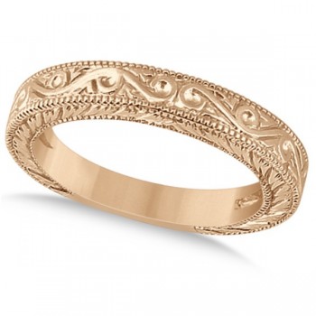 Women's Unique Filigree Wedding Band w/ Milgrain Edge 14k Rose Gold