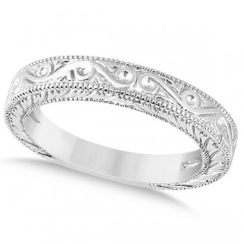 Women's Unique Filigree Wedding Band w/ Milgrain Edge 14k White Gold