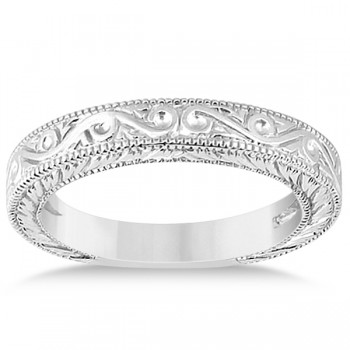 Women's Unique Filigree Wedding Band w/ Milgrain Edge 14k White Gold