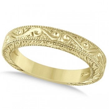 Women's Unique Filigree Wedding Band w/ Milgrain Edge 14k Yellow Gold