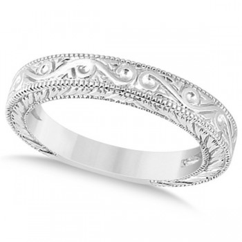 Women's Unique Filigree Wedding Band w/ Milgrain Edge 18k White Gold