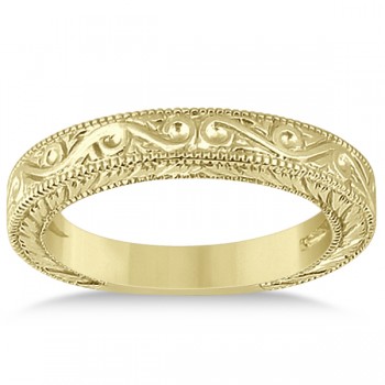 Women's Unique Filigree Wedding Band w/ Milgrain Edge 18k Yellow Gold