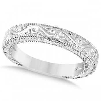 Women's Unique Filigree Wedding Band w/ Milgrain Edge in Palladium