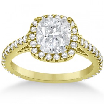 Halo Cushion Diamond Engagement Ring Bridal Set 14k Yellow Gold (1.07ct)