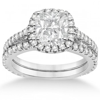 Halo Cushion Diamond Engagement Ring Bridal Set Palladium (1.07ct)