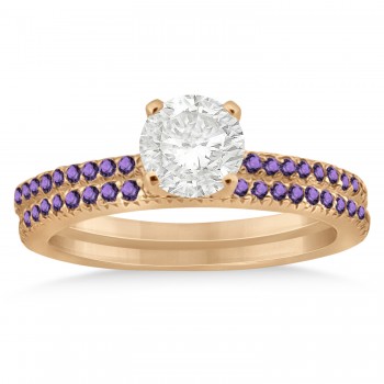 Amethyst Accented Bridal Set Setting 14k Rose Gold 0.39ct