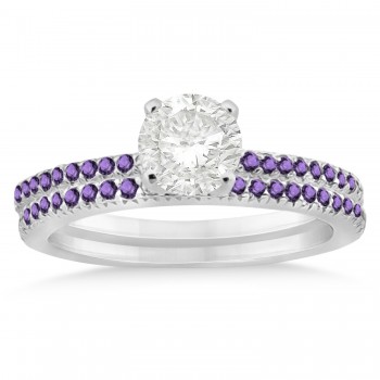 Amethyst Accented Bridal Set Setting 18k White Gold 0.39ct