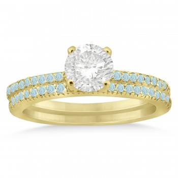 Aquamarine Accented Bridal Set Setting 18k Yellow Gold 0.39ct