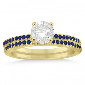 Blue Sapphire Accented Bridal Set Setting 18k Yellow Gold 0.39ct