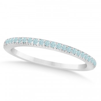 Aquamarine Accented Wedding Band 14k White Gold 0.21ct