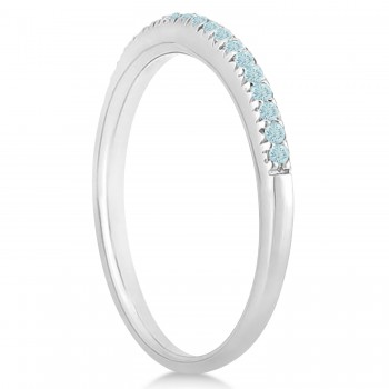 Aquamarine Accented Wedding Band 14k White Gold 0.21ct