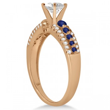 Three-Row Blue Sapphire Diamond Engagement Ring 14k Rose Gold 0.55ct