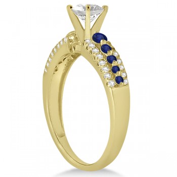 Three-Row Blue Sapphire Diamond Engagement Ring 18k Yellow Gold 0.55ct