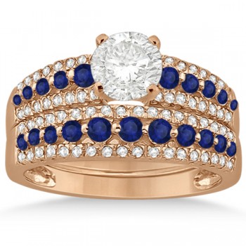 Three-Row Blue Sapphire & Diamond Bridal Set 18k Rose Gold (1.18ct)