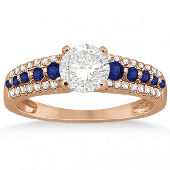 Three-Row Blue Sapphire & Diamond Bridal Set 18k Rose Gold (1.18ct)