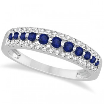 Three-Row Blue Sapphire & Diamond Wedding Band 14k White Gold 0.63ct