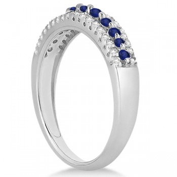 Three-Row Blue Sapphire & Diamond Wedding Band 14k White Gold 0.63ct